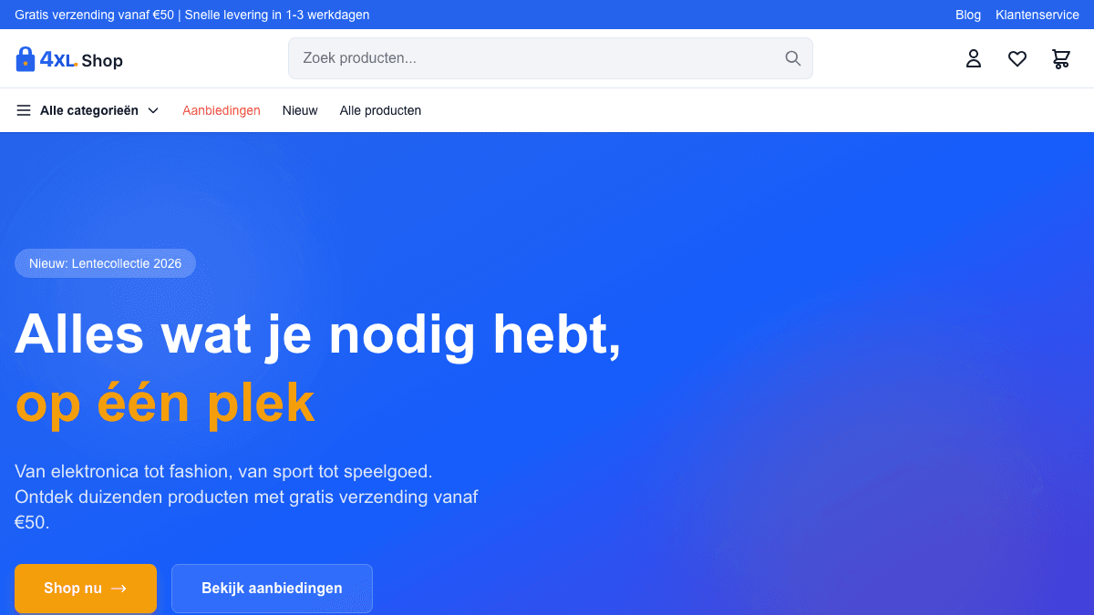 Screenshot van 4XL Shop webshop